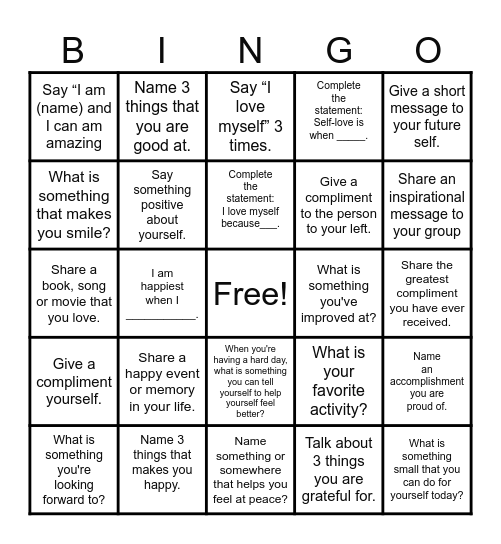 SELF-LOVE Bingo Card