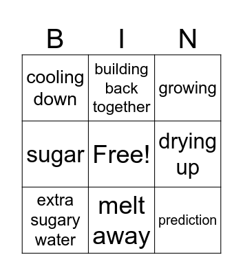 Crystal Vocabulary Bingo Card