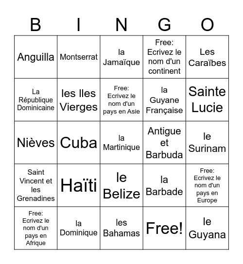 Les Continents - Les Pays Bingo Card