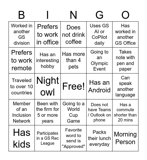 Governance Team Network Bingo Card