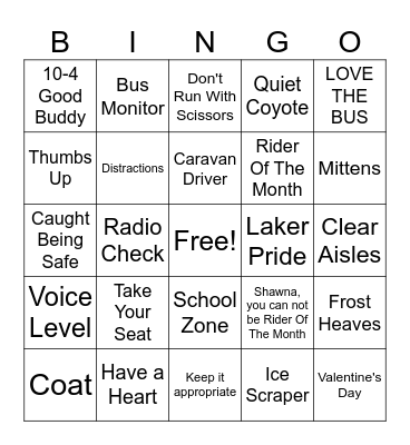 LOVE THE BUS Bingo Card