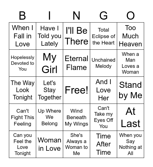 Love Ballad Bingo Card