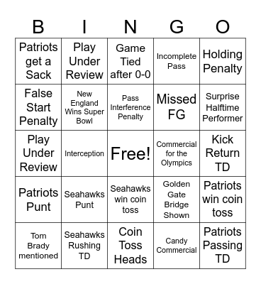 Super Bowl XI Bingo Card