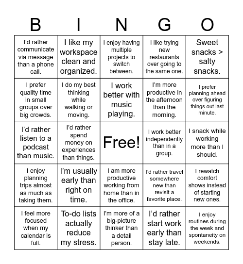 Hot Take Bingo Card