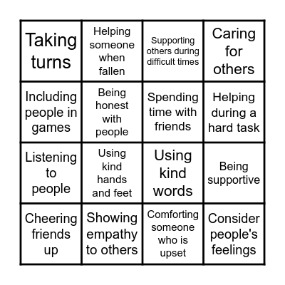 Positive Relationship Bingo Card