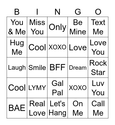 Valentines Bingo Card