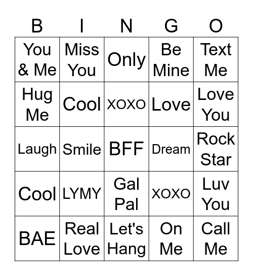 Valentines Bingo Card