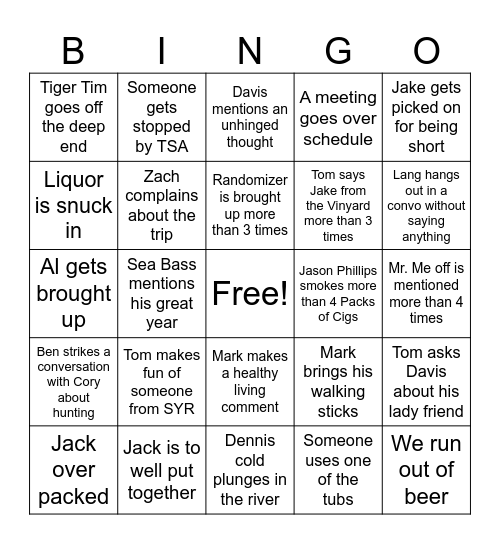 Retreat 2026 Bingo cards Bingo Card