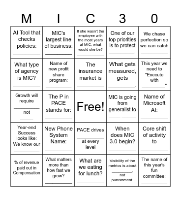 All Associates MIC3.0! Bingo Card