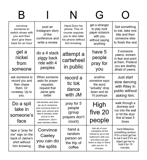 YWC Bingo Card