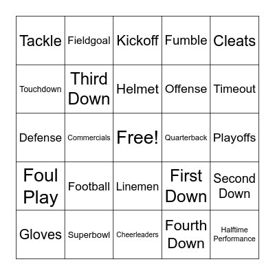 Superbowl Bingo Card