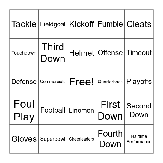 Superbowl Bingo Card