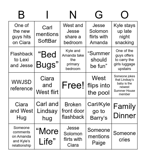 SUMMER HOUSE BINGO Card