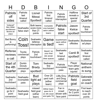 Hop District Super Bowl Bingo! Bingo Card