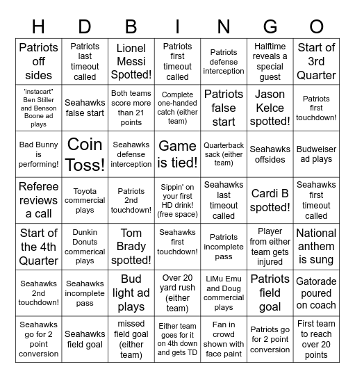 Hop District Super Bowl Bingo! Bingo Card