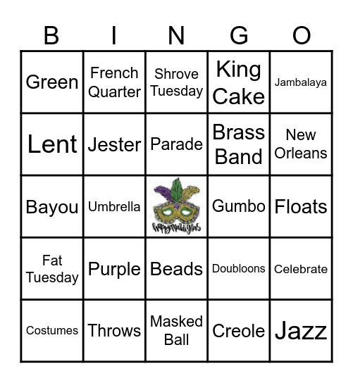 Mardi Gras Bingo Card