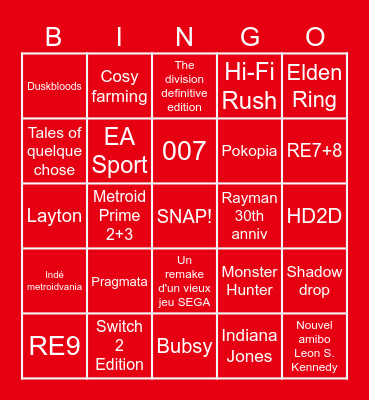 NINTENDO DIRECT Bingo Card