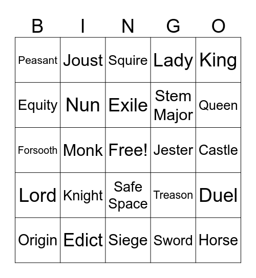 Medieval Bingo Card