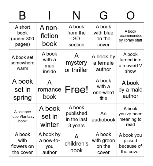 Lead Library Adult Reading Bingo Card