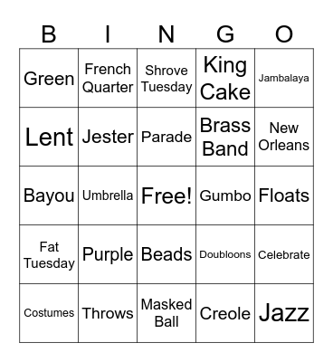 Mardi Gras Bingo Card