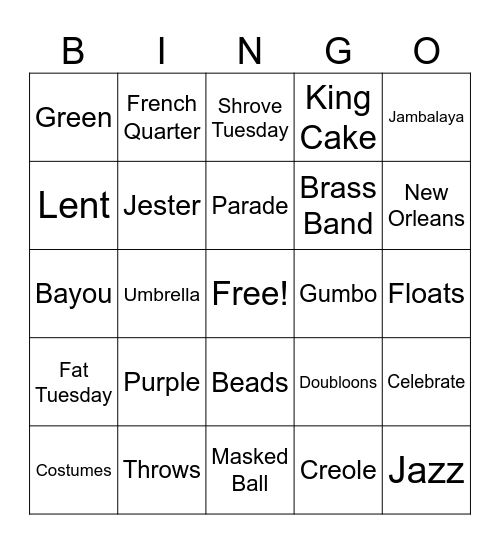 Mardi Gras Bingo Card