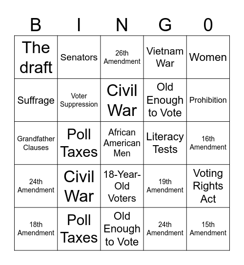 AMENDMENTS PRACTICE Bingo Card