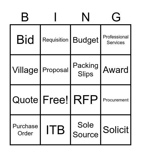 Procurement Bingo Card