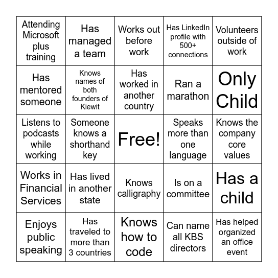ECP Networking Bingo Card