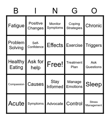 Chronic Disease Self-Management Bingo Card