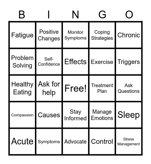 Chronic Disease Self-Management Bingo Card