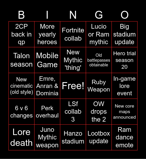 Overwatch spotlight bingo Card