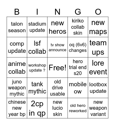 ow spotlight Bingo Card