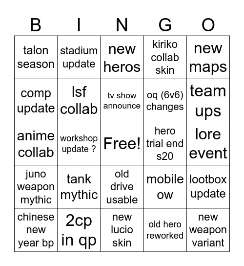 ow spotlight Bingo Card