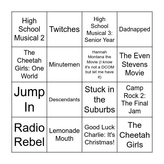 DCOM Bingo Card