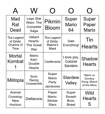 Ralfonic Hearts in Video Games (round 1) Bingo Card