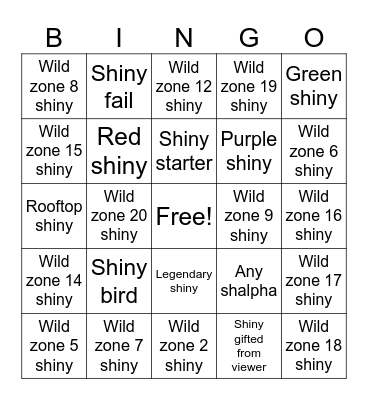 Legends ZA DLC Bingo Card