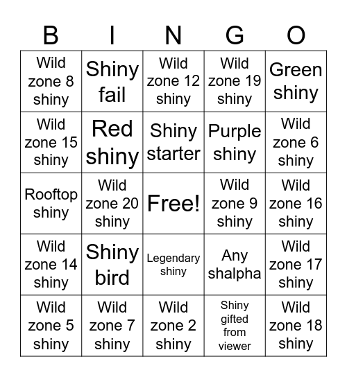 Legends ZA DLC Bingo Card