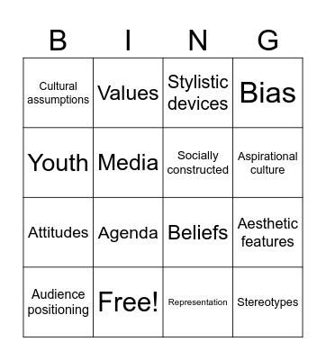 Vocabulary bingo Card