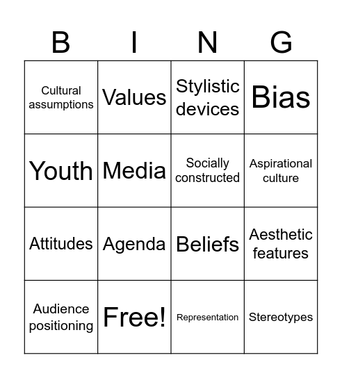 Vocabulary bingo Card