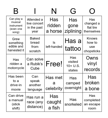 Ice Breaker Bingo Card