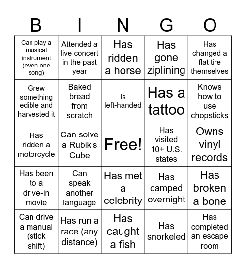 Ice Breaker Bingo Card