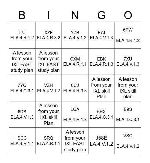 Unit 6-  4th grade Bingo Card