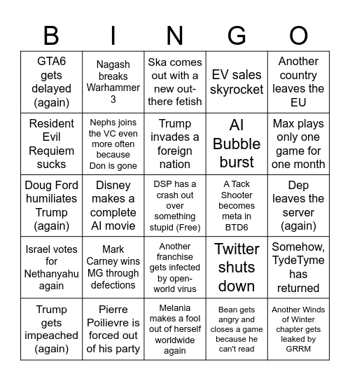 Croque's 2026 Bingo Card