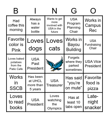 UHCL USA GET TO KNOW YOU BINGO Card