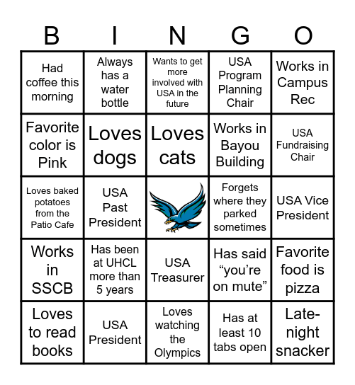 UHCL USA GET TO KNOW YOU BINGO Card