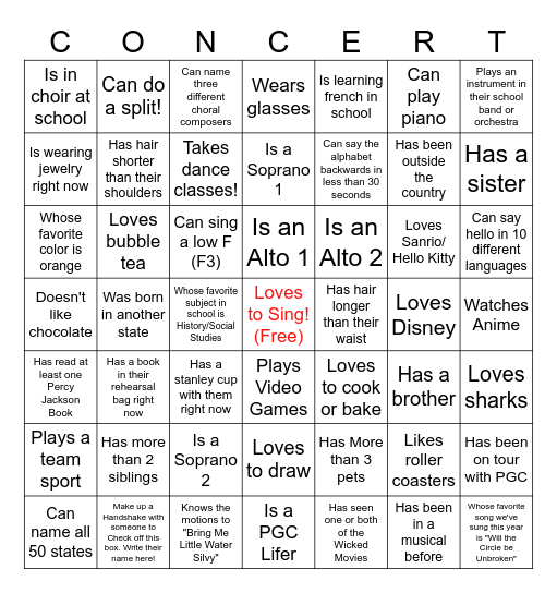 Find Someone Who..... Bingo Card