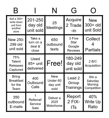 02/02 - 02/28 Sales Contest Bingo Card
