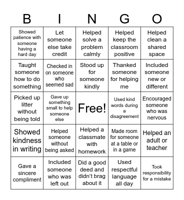I Will Be Kind Today Bingo Card