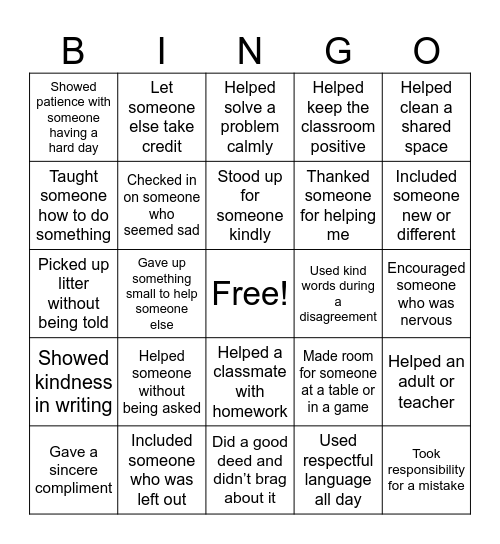 I Will Be Kind Today Bingo Card