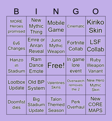 Overwatch Spotlight Bingo Card